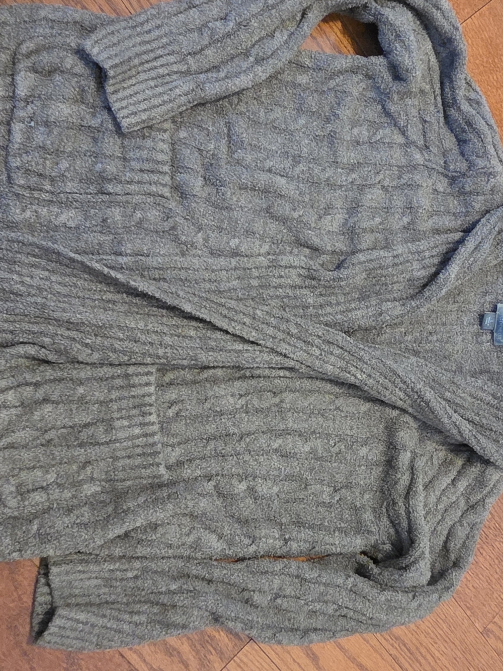 Barefoot Dreams Heather Greenish Gray Cable Knit Open-Front Cardigan